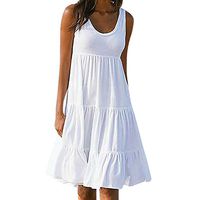 SRYSHKR Womens Holiday Summer Solid Sleeveless Party Beach Dress(S, White)