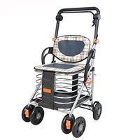 Shopping Cart Senior Walker Trolley Foldable Portable Four-Wheel Shopping Cart Older Scooter Grocery Cart (Color : Striped Color, Size : 904950cm)