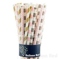 Biodegradable Paper Drinking Straws (Premium Quality), Pack of 100, Combo - Gold & Pink/Striped
