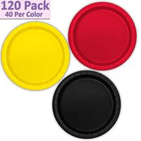120 Paper Dessert Plates (7") - Red, Neon Yellow, Black - 40 Per Color, 3 Colors - Great Assortment for Birthday Parties, Weddings, Holidays, Baby Shower, Celebrations, and more