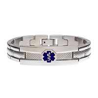 Divoti Deep Custom Laser Engraved Textured Link 316L Medical Alert Bracelet for Men - Deep Blue-7.0"