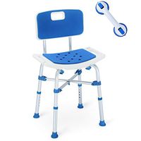 Health Line Massage Products Upgraded Shower Chair, Bariatric Heavy Duty Bath Chair 500 lbs Cap. Transfer Bench w/EVA Paded Seat and Assist Grab Bar (White/Blue)
