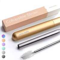 Eco-Pals | Collapsible Straw, Reusable Straws with Case Stainless Steel Metal Straws Folding Straw Drinking +1 Cleaning Brush (Rose Gold)