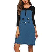 Haxikocty Women O-Neck Maternity Dress 3/4 Sleeve Cute Print Nursing Nightdress Breastfeeding Dress Blue
