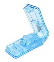 Excellent Portable Clear Pill Splitter, Effective Finger Protecting Pill Cutter with Safe Shield for Big and Small Pills, Vitamin Cutter with V-Grip and Two Devided Pill Compartments by MEETWIN (Blue)