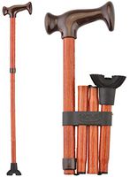 NOVA Folding Walking Cane with All Terrain Quad Tip Base, Foldable & Adjustable Travel Cane with Hand Molded Grip, Walnut Grain