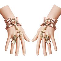 Daimay Fingerless Gloves Gothic Floral Steampunk Wristband Ring Vintage Flower Gloves Bridal Bracelet Ring Set - 1 Pair – Pink