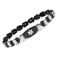 Fashion Black Double Heart Medical Alert id Bracelet for Women-(8.5)