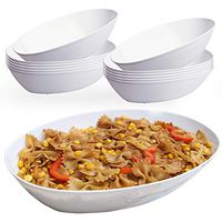 Elegant Disposable Plastic Serving Bowl 24 Pcs - 64 oz Heavyweight Fancy Large Oval White Salad Bowls – Reusable Snack Bowl Party Set For Wedding, Christmas, Thanksgiving, Birthday & All Occasions