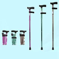 CW&T WW Old People Crutches Collapsible Four Paragraphs Equivalent Portable Single-Handedly Walking Stick, Rose Red