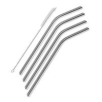 Stainless Steel Drinking Bendy Straw, Reusable and Safe, Set of 4, Cleaning Brush Included. (Bent)
