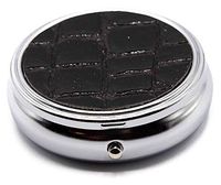Black Leatherette - Pocket Purse Portable Travel Pill Box & Medicine Organizer (3 Compartments)