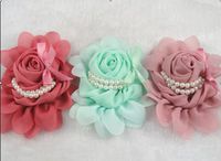 3pcs Big Chiffon Rose Flower Pearls Headband-Wedding Appliques U Pick (Mix)