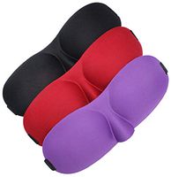 Ranvi Sleep Eye Mask 3PCS, 3D Contour with Magic Sticker for Travel, Black, Red, Purple