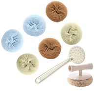 Dish Scrubber Brush Scouring Pads Non-Scratch Kitchen Fiber for Non-Stick Cookware, Coated Tableware，Assorted Colors，6 Pack with Long Handle and Short Handle