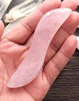 Rose Quartz Gua Sha Scraping Massage Tool, Massage Wand for Acupuncture Therapy Authentic Crystal Gemstone Stick Point Treatment Valentine's or Mother's Day Gift (Rose Quartz (Curved), Small)