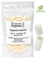 Capsules Express- Size 0 White Empty Vegan Capsules 100 Count - Kosher and Halal Certified - Gluten-Free Vegetarian/Vegetable Pill Capsule - DIY Powder Filling