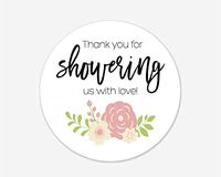 24ct Pink Floral Thanks for Showering Us Stickers, Baby Shower Bridal Shower and Event Favor Labels (#494-2-U-BL)