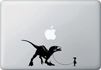 Yadda-Yadda Design Co. Pet Dinosaur - Velociraptor w Girl - Vinyl Decal for Laptop | MacBook | Appliances YYDC (7" w x 3.5" h) (Girl - Face Right, Black)