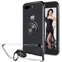 16Jessie Case Compatible with iPhone 8 Plus,Clear Slim TPU Bumper Magnetic Car Mount Case with 360° Ring Kickstand for Apple iPhone 7 Plus (Black, iPhone 7 Plus)