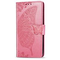 Google Pixel 4 XL Case, Wallet Case, Premium PU Leather Wallet Purse Butterfly Embossed Pattern TPU Inner Wrist Strap Credit Card Holders Flip Folio Stand Cover for Google Pixel 4 XL Pink