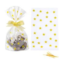 YESON Gold Star Clear Cello Bags Candy Plastic Party Favor cellophane Treat Bags,Pack of 100