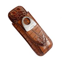 Lxc Smoking Set/Cigar Humidor Travel Portable Cigarette Box Which Can Accommodate 2 Cigars with Cigar Scissors Leather Cigar Tube Men's Gift Box Various Styles are Available Mute (Color : Brown 1)