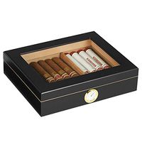 Cigar Humidor, Transparent Cover, Piano Paint, Premium Cedarwood, Built-in Thermometer and Moisturizer, Men's Gifts@Black
