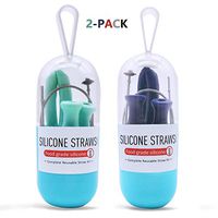 Foldable Silicone Drinking Straw with Portable Case and Cleaning Brush, for Cold Beverage, Coffee and Smoothie, 2-Pack