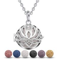 INFUSEU Yoga Lotus Flower Essential Oil Aroma Diffuser Necklace 7 Lava Rock Stones Women Aromatherapy Jewelry Set