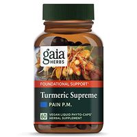 Gaia Herbs Turmeric Supreme Pain P.M., Turmeric Curcumin Supplement, Promotes Relaxing Sleep & Healthy Pain Response, Kava & Valerian, Vegan Liquid Capsules, 60 Count