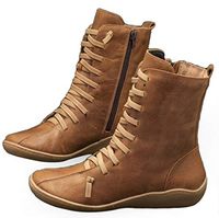 Women Boots Ladies Fashion Vintage Style Solid Zipper Flat Shoes Ankle Short Boots Brown