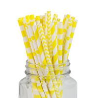 Anyneo Yellow Paper Straws Drinking and Decorative, Disposable Chevron Dot Striped Straws, Pack of 100