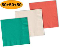 150 Beverage Napkins, Teal, Ivory, Coral - 50 Each Color. 2 Ply Paper Cocktail Napkins. 5" folded, 10" unfolded.