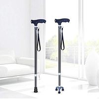 OMLTER Non-Slip Four-Legged Walking Stick Cane with Light Handle Walker with Magnet Massageimitation Ankle Three-Legged Base