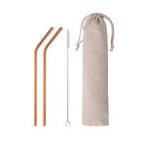 Reusable Straw With Storage Bag And Cleaning Brush Length 21.52CM/8.5" Metal Material Multiple Colors Available Rose Gold, Gradient, Etc. Suitable For Coffee, Milk Compatible With Different Sizes Of C