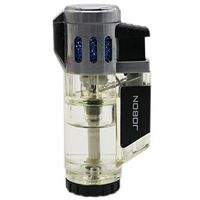 JOBON High-Capacity Windproof 3 Jet Torch Adjustable Flame Butane Viewable Refillable Lighter Silver
