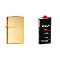 Zippo High Polish Brass Pocket Lighter with 12 oz Lighter Fluid