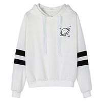 HNTDG Womens Long Sleeve Sweatshirt Planet Printed Stripe Sleeve Hoodie Causal Tops Blouse White