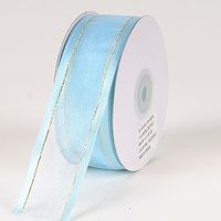 Light Blue with Gold Edge Organza Ribbon Gold Satin Edge 7/8 inch 25 Yards
