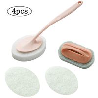 Replaceable Sponge Brush with Long Handle Dish Scrubber Brushes for Cleaning Pan Pot Bowl Sink Floor Toilet 2PC Handle and 2PCS Replacement Brush Heads