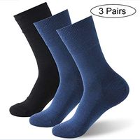 Forcool Diabetic Socks, Merino Wool Non Binding Loose Top Non Blister Seamless Toe Cushioned Sole Wide Calf Crew Diabetes Socks Edema Socks Dress Socks, X Large, 2 Pairs Navy& 1 Pair Black