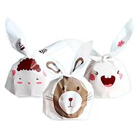 Angelduck Christmas Rabbit Ear Plastic Self-Adhesive Gift Packing Bags For Cookie/Bakery/Candy/Biscuit (Pack of 20, Happy Rabbit)