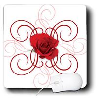 3dRose LLC 8 X 8 X 0.25 Inches 1 Red Rose N Scrolls Mouse Pad (mp_109554_1)