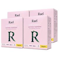 Rael Organic Cardboard Applicator Tampons - Regular Absorbency with New Easy Grip Applicator, Unscented, Biodegradable, Chlorine Free, for Sensitive Skin (72ct Total), Pack of 4 (Regular)