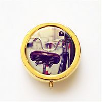 RhyNSky Time Of Riding A Bicycle Mini Portable Pocket Pill Box Case Holder for Purse, 3 Compartments, Gold, FG640