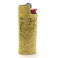 Lucklybestseller Gold Color Vintage Metal Lighter Case Cover Holder for Mini BIC Lighter J5