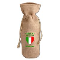 I Love My Italian Husband Jute Burlap Wine Drawstring Bag Wine Sack