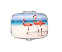 Flamingos on The Beach Rectangular Pill Box/Pill case- 2 Compartments for Keeping Pills Separate Pill Box/Pill case