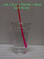 50sets 32oz. Plastic Ultra Clear Cups with flat lids is for cold drinks like iced coffee, Bubble Tea, Frozen Cocktails, water, Sosa and juices (32oz+flat lids+straw 50sets)